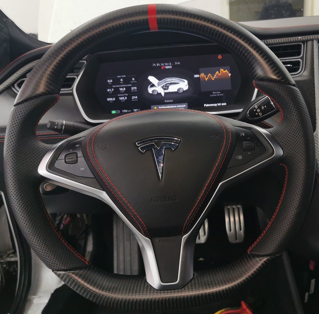 1 Piece CoolKo Newest Tesla Carbon Fiber Steering Wheel Down Black Sticker for Tesla Model S and Model X 